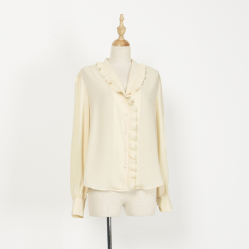 Lengan Panjang V-Neck Collars Wanita baju baju kasual