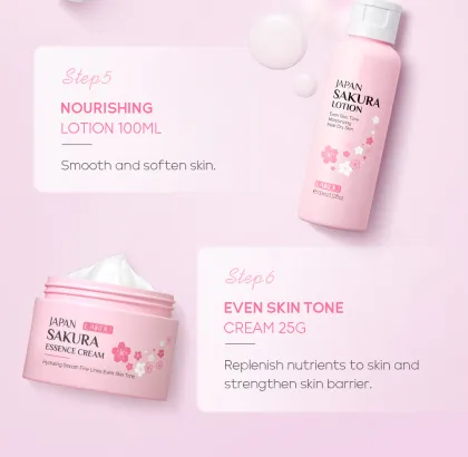 LAIKOU 6Pcs Sakura Skin Care Set: Moisturizing Creams and Cleanser