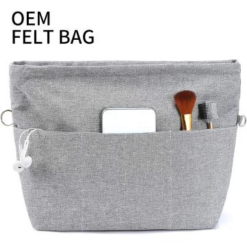 Customized Felt Cosmetic Bag with Travel Wash Zipper Toiletry Pouch Organizer