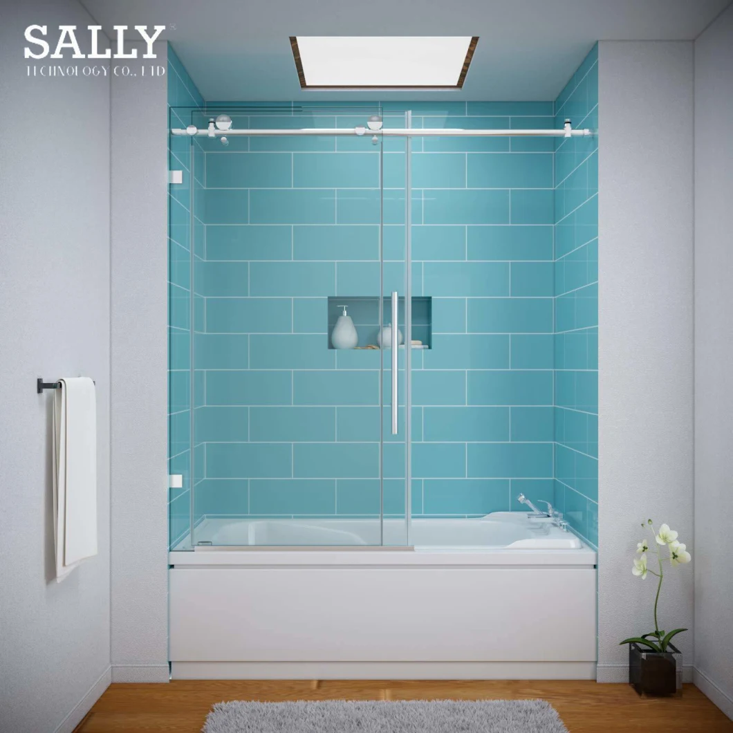 Sally Badezimmer BP05P2 Badscreen 60 x 62 Zoll minimalistische rahmenlose Schiebetür Badewanne Badewanne