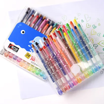 Diamond Shape Transparent Barrel 24 Colors Switch Oil Pastels Crayon G-01720