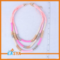 Varied Color Pink Rope Triple Stands Necklace