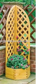 Wooden garden corner fence with flower pot