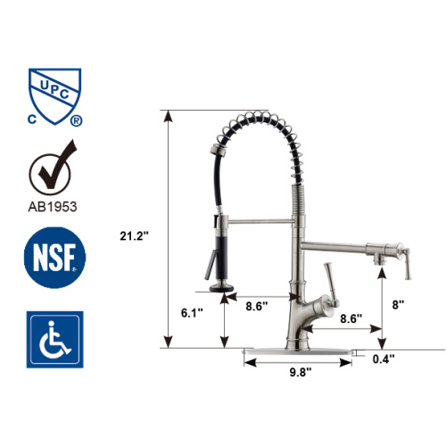 Costa de alta calidad SUS304 grifo de acero inoxidable pulldown