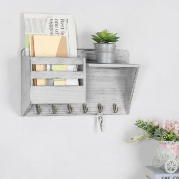 Wall Mounted Wooden Mail Organizer and Metal Hooks
