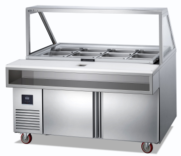 2 Door Salad Bar Stainless Steel Refrigerator with Glass Cover