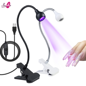 Portable 5W Mini Nail UV LAMPE: outil parfait pour guérir le vernis gel avec clip de fixation et lumière LED rotative