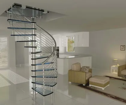 Customized Glass Spiral Stairs and Circular Stairs: Stainless Steel and Metal Iron Treads DBM