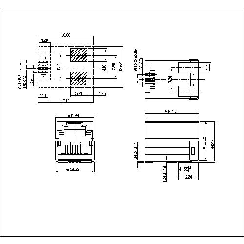 ATRJ5828-6P4C-X-A RJ11 side entry PCB jack SMT half shiel