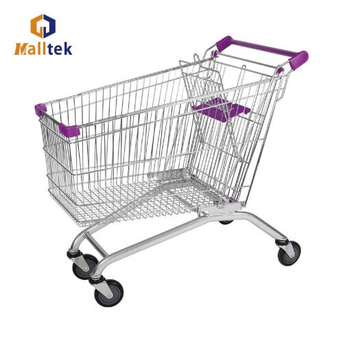 Gray Metal Shopping Cart PU Wheeled Trolley