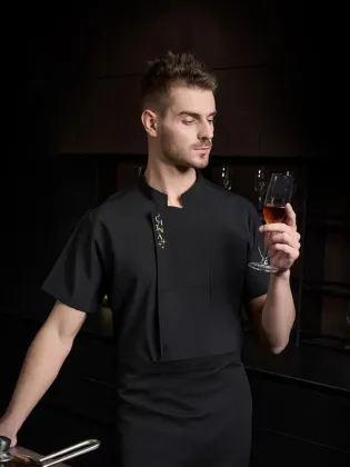 Small Grid Embroidery Chef Coat for Kitchen and Restaurant Work