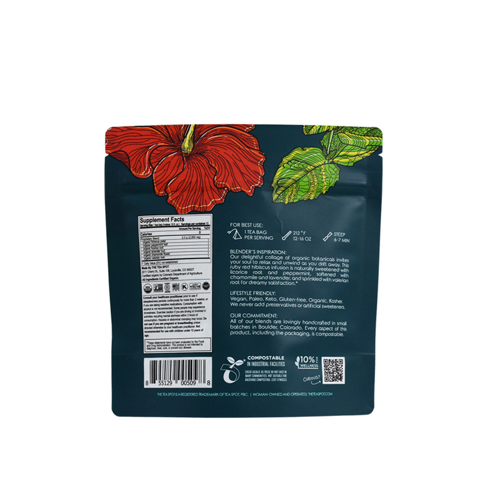 Custom Production Standard Top Zip Tea Packaging