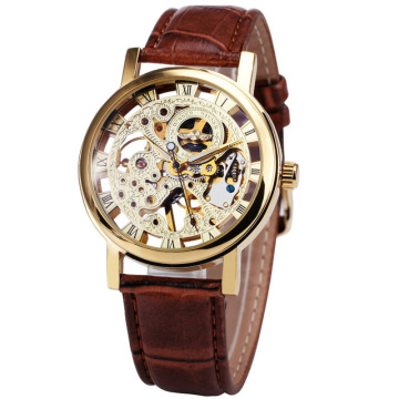 Top Luxury Transparent Skeleton Mechanical Men's Watch - SLZ11 Casual Business Leather Wristwatches for Men