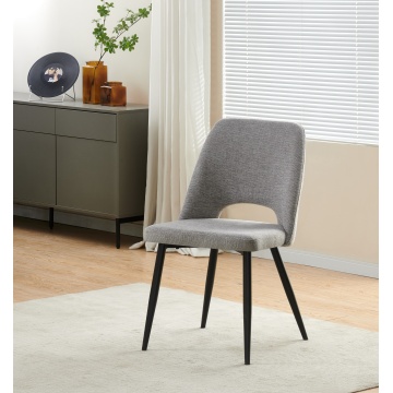 Cadeiras de jantar de linho cinza flor com pernas de aço