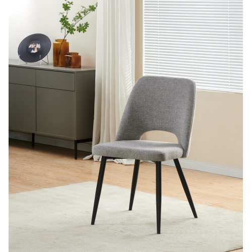 Cadeiras de jantar de linho cinza flor com pernas de aço