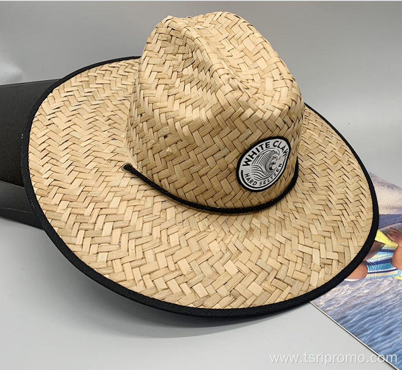 Beach straw sun hat with adjustable chin cord