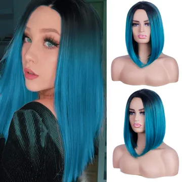 Wholesale cheap anime party gradient black to blue bob short straight synthetic shoulder-length hair cosplay wig