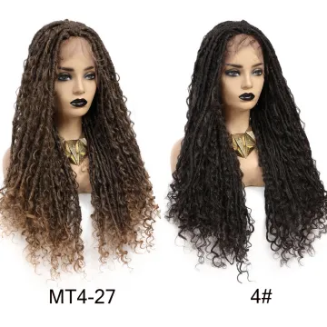 X-TRESS  Ombre Brown Colored Crochet Braids Wig lace front Soft Dreadlock Faux Locs Synthetic Wigs Straight Mix Curly Barids