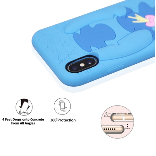 आईफोन 8 / एक्स / मैक्स के लिए 3 डी ब्लू कार्टून सिलिकॉन फोन केस
