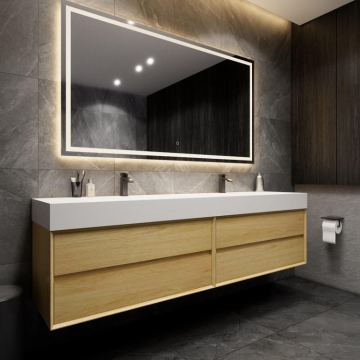 Modern Double Sink Wood Vanity with LED Lighting
