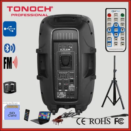 15 inch rechargeable speaker, battery speaker, portable speaker, trolley speaker