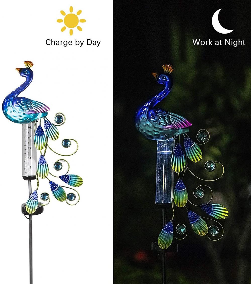 Peacock Rain Gauges con luces solares