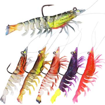 En gros 7 couleurs artificielles PVC Crevettes Lumineuses Lumineuses Lue Bât pour la pêche au bar
