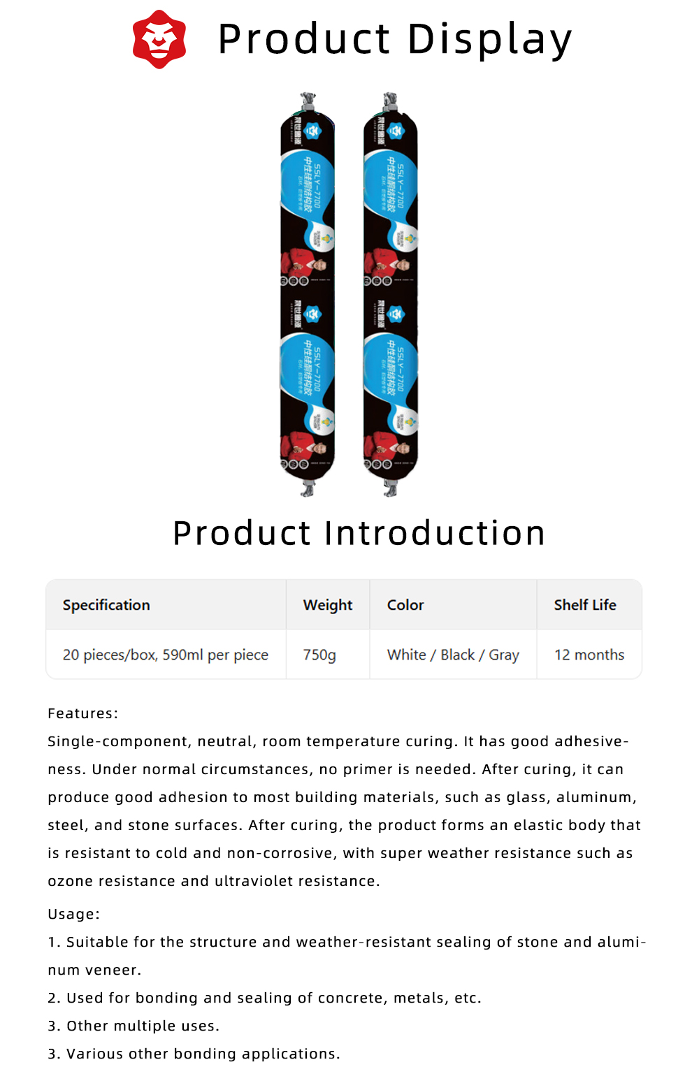 Neutral Silicone Structural Adhesive 7700 x