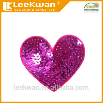 Red heart sequin embroidery applique with sew-on backing