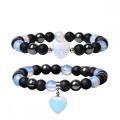 2 PC A Set Gemstone Round Pärlor med hjärta charm armband svart matt onyx sten stretch armband naturlig sten kristall armband