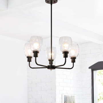 Modern Glass Chandelier Matte Black E26 Plug-in Pendant Lamp for Hotel Living Room