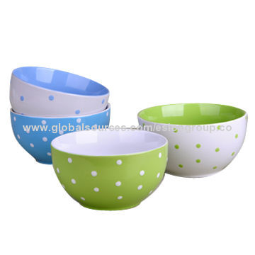 Ceramic Breakfast Bowl, Colorful Glazed, with Popular Dots, Fashionable, Hand-painted