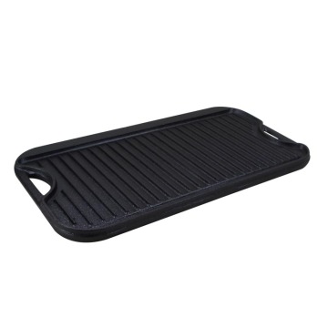 Indoor & Outdoor BBQ Cast Iron Grill Pan: 20\"x10\", Vegetable Oil Pre-Seasoned Griddle Plate