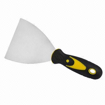 Putty knife with rubber handle, steel blade heat treatment