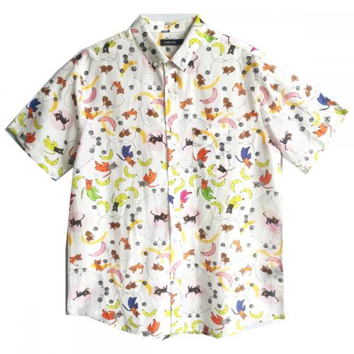 Men Casual Short Sleeve Shirt Men Casual Cotton Cats Print Shirt Supplier