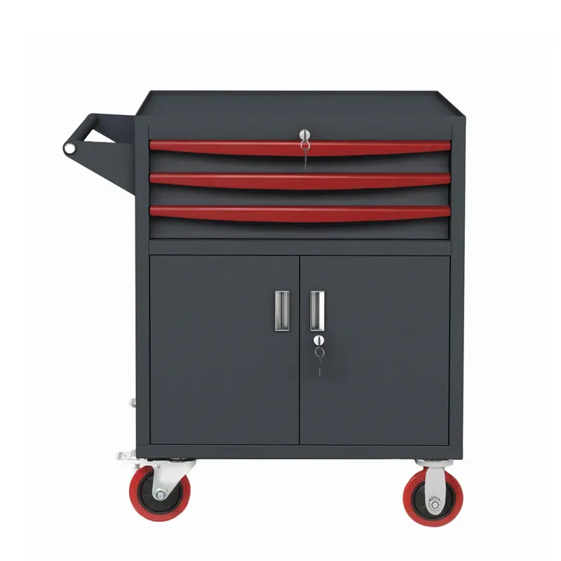 Black Metal Tool Trolley with Drawers