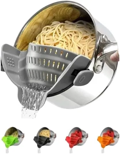 Universal Kitchen Strainer: Silicone Clip-On Colander for Food, Fruit, Vegetables, and Pasta - Compatible with All Pots and Pans