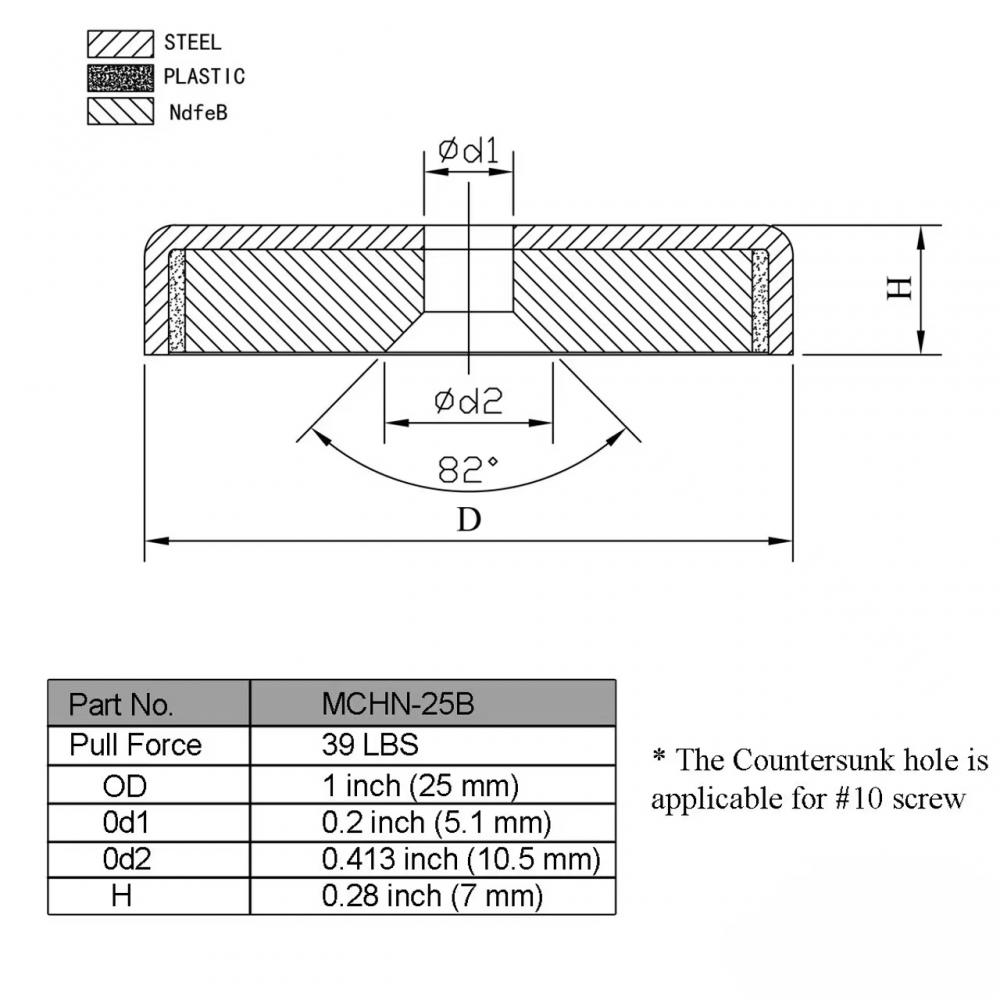 39 LB Countersunk Hole Neodymium Cup Magnet Black Epoxy Coated