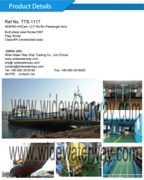 TTS-1117:Korea blt 450PAX+43Cars LCT Ro-Ro passenger ship for sale