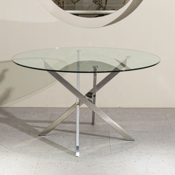 Scept-silver rotondo arrotonda in argento mobili per sala da pranzo con tavolo in vetro temperato