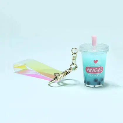 Kawaii Plastic Boba Tea Keychain with Strap