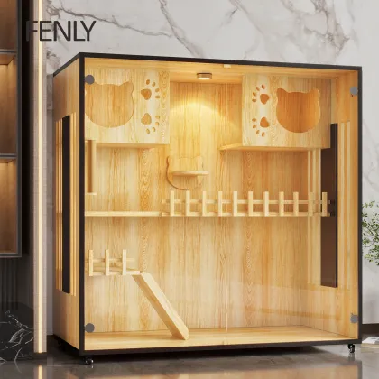 Luxury Solid Wood Cat Cage Villa - Large Space Pet House Furniture