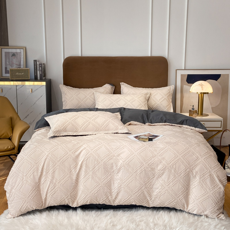 White velvet Tufted Duvet Cover Microfiber Bedding Set