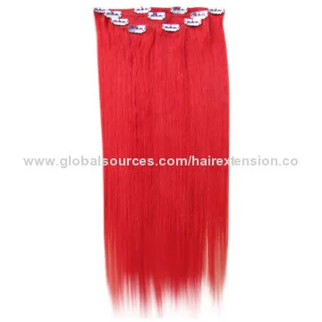 16-inch Red color clip-in hair extension