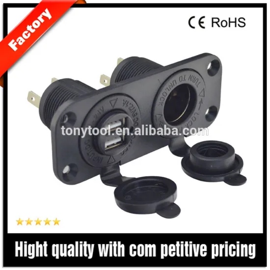 12V/24V heavy duty cigarette lighter with usb charger, flush mounted cigarette lighter socket