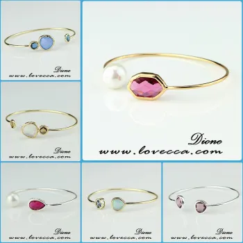 Women Expandable brass Bangle Adjustable birth stone bracelet