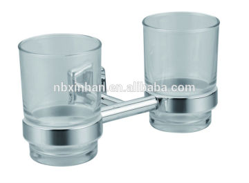 bathroom accessories wall mounted brass double tumbler holder with metal base