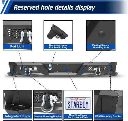 Wolfstorm Exterior Retrofit Fab Fours Black Steel Truck Rear Bumper for Tundra 2014-2024