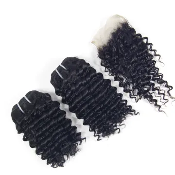 Cuticle aligned burmese raw deep curly bundle human hair with 13*4 ear to ear lace closure