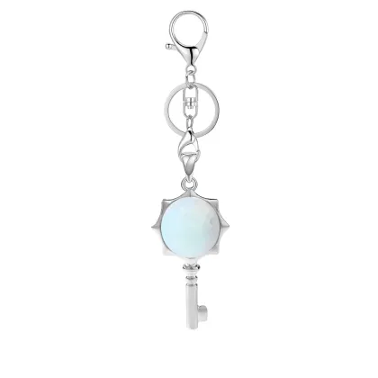 Opalite Round Cabs Silver Alloy Key Pendant Keychain Lobster clasp